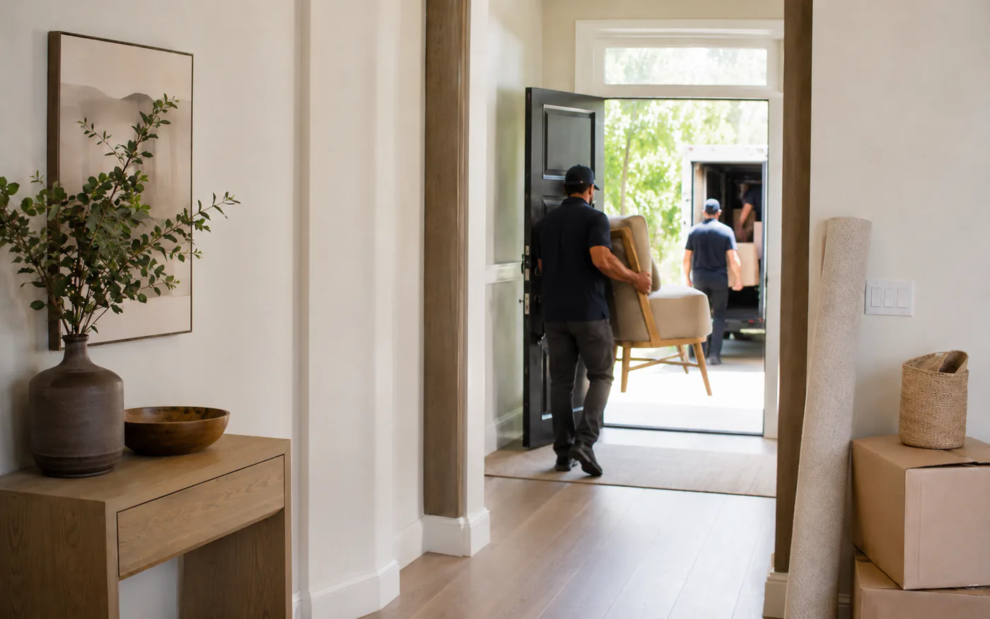 Home staging professional coordinating furniture pickup and project closeout